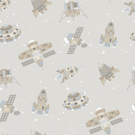 Spaceships Tiny Tots 2 Nursery Wallpaper - Gray