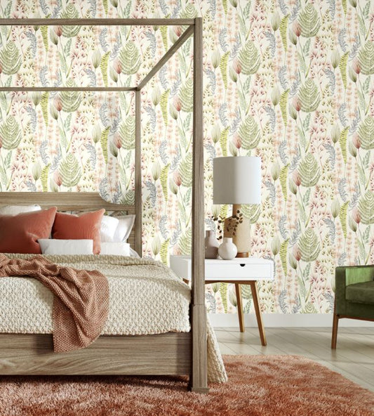 Summer Ferns Nursery Room Wallpaper - Pink
