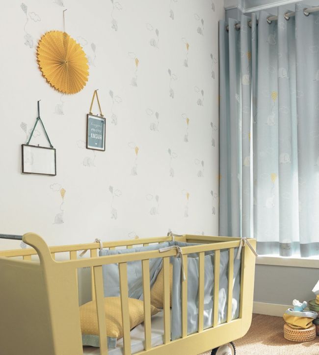 Elephants Nursery Room Wallpaper - Silver