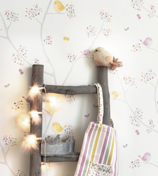 Oiseaux Nursery Room Wallpaper 2 - Gray