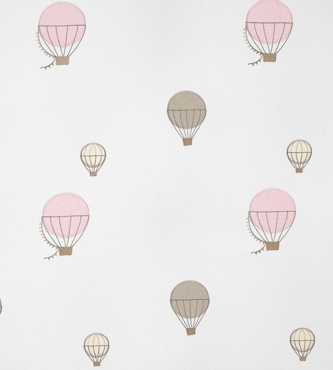 Montgolfieres Brodees Nursery Fabric - Pink