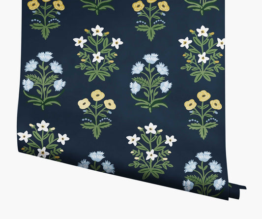 Mughal Rose Wallpaper - Blue - Rifle