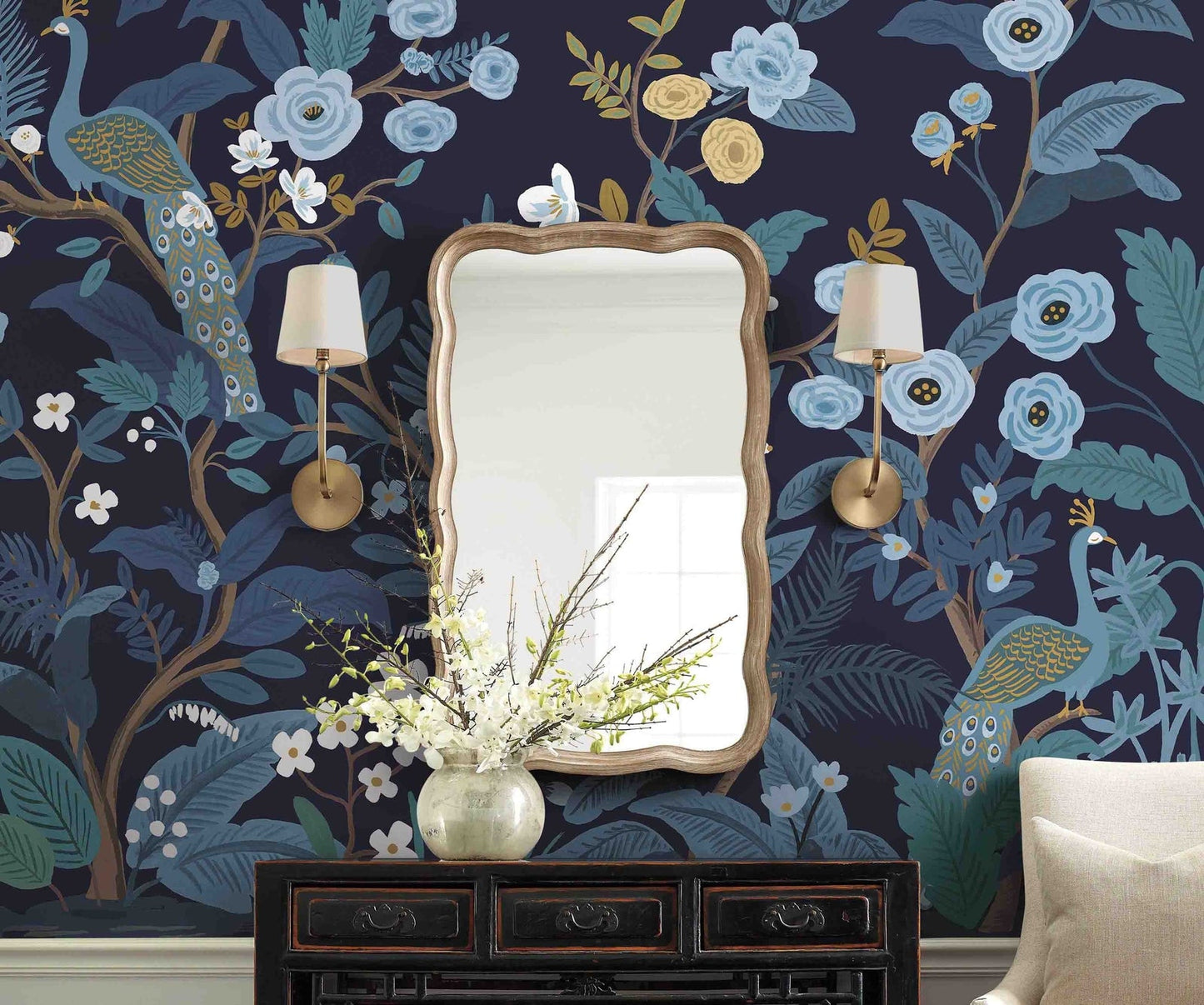 Peacock Wallpaper Mural - Blue - Rifle