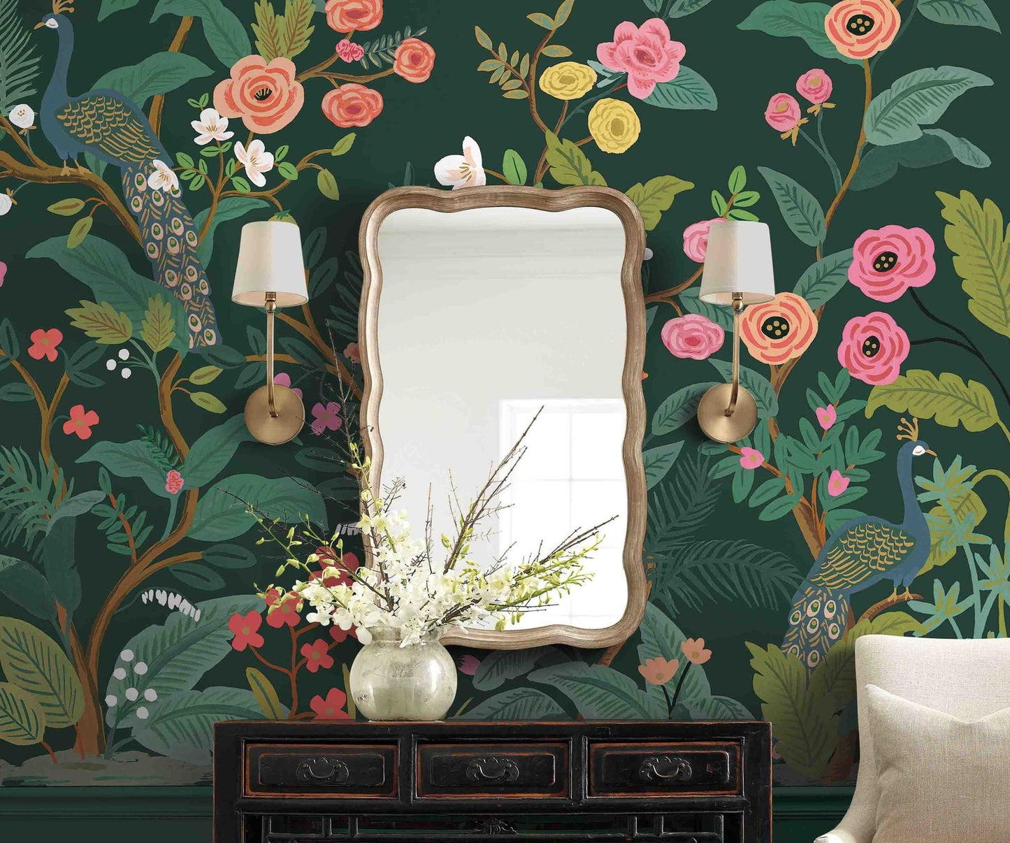 Peacock Wallpaper Mural - Green - Rifle