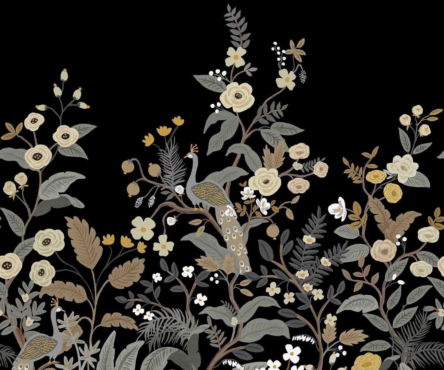 Peacock Wallpaper Mural - Black - Rifle