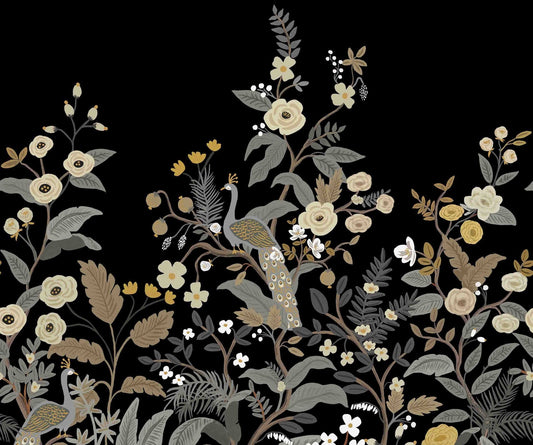 Peacock Wallpaper Mural - Black - Rifle