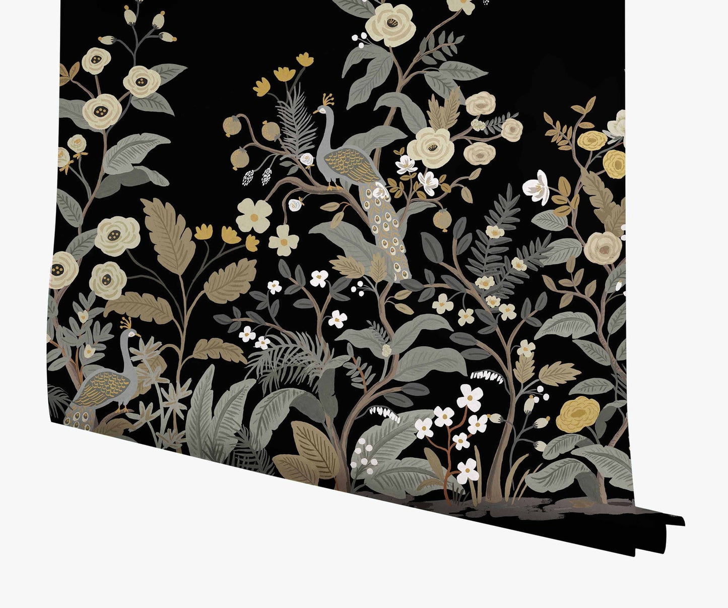 Peacock Wallpaper Mural - Black - Rifle