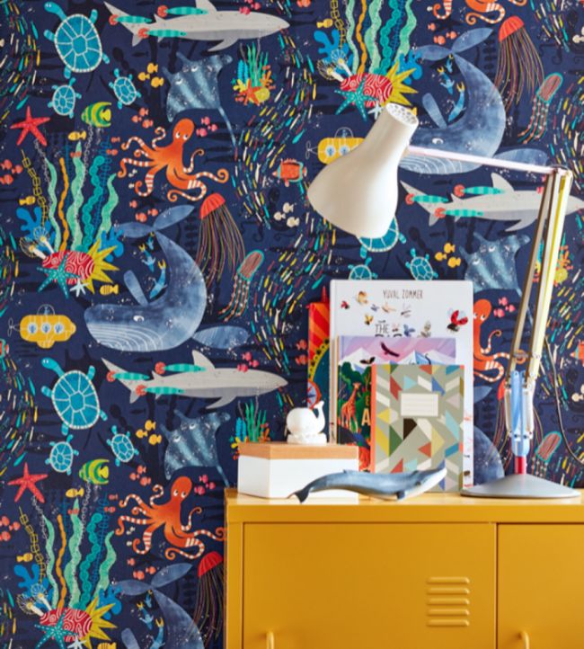 Beneath The Waves Nursery Room Wallpaper - Blue