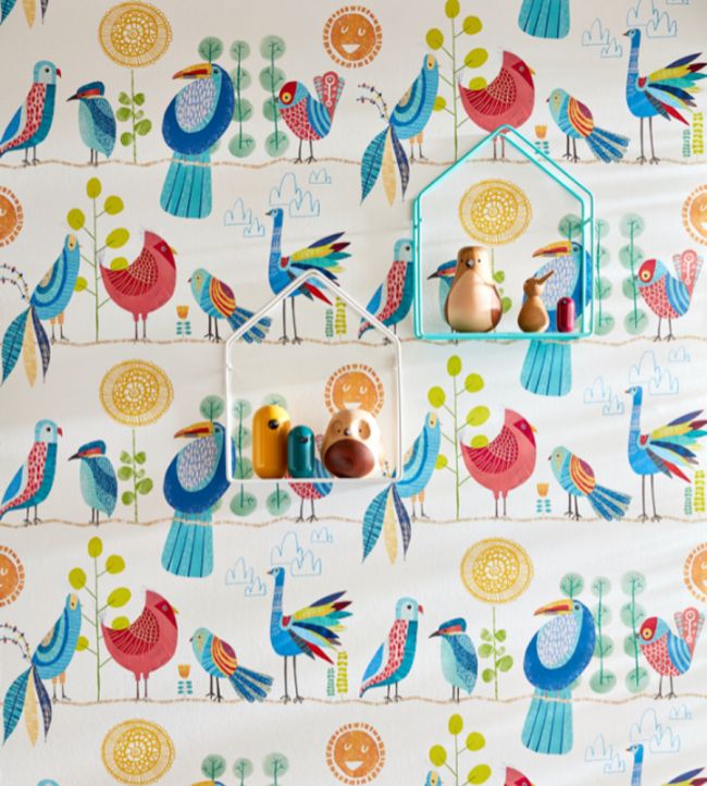 Feather Fandango Nursery Room Wallpaper - Blue