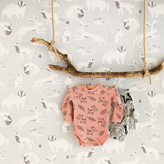399060 - Mini Me Forest Animals Wallpaper - Grey - Eijffinger