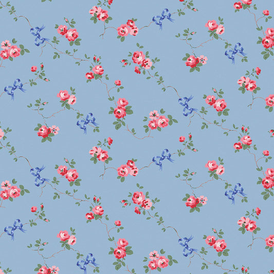 Rose & Bows Wallpaper - Blue - 125513 - Cath Kidston