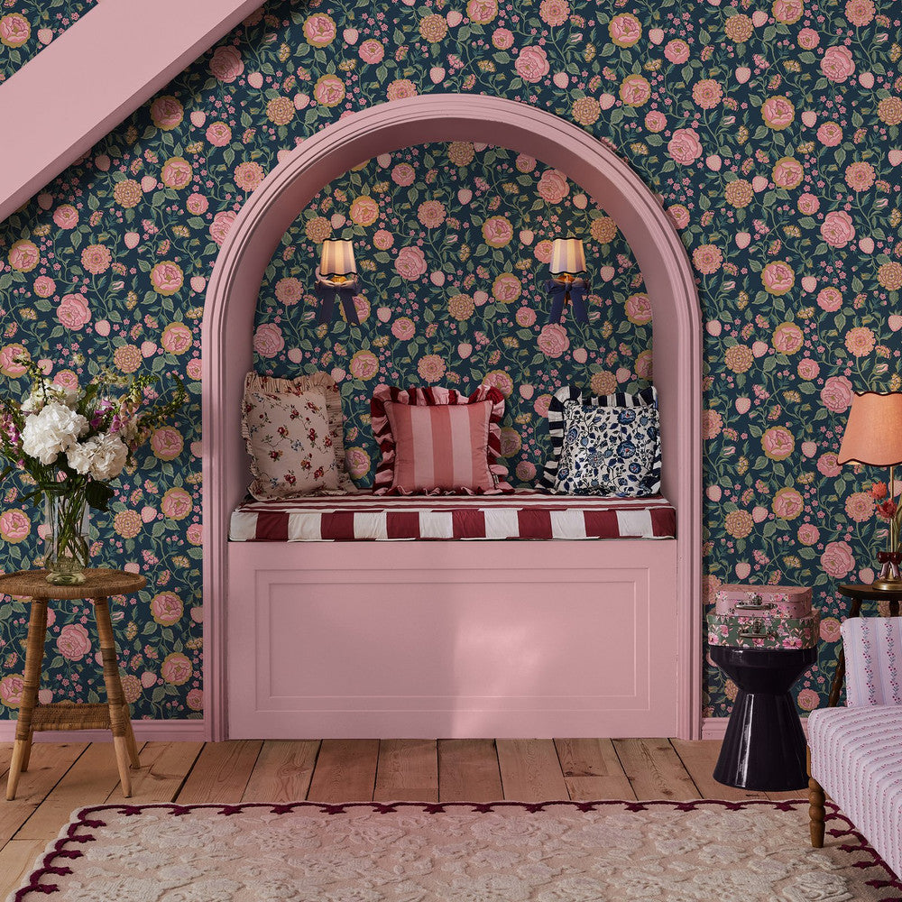 Strawberry Garden Wallpaper - Navy - 125500 - Cath Kidston