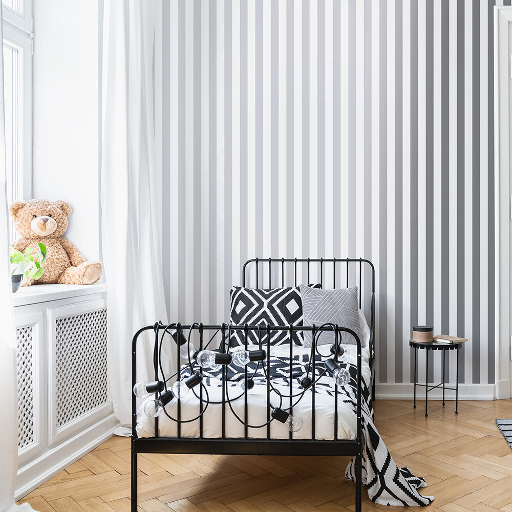 Stripe Nursery Room Wallpaper 2 - Silver