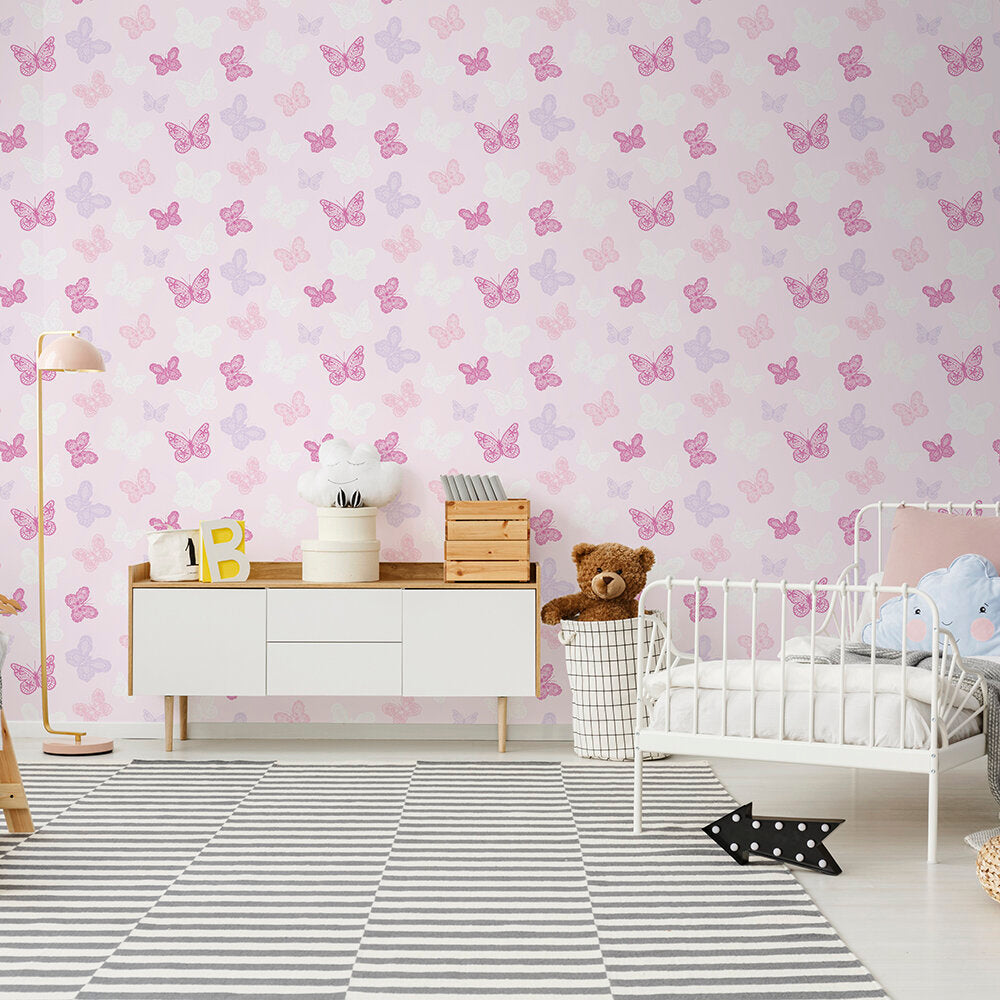 Butterfly Nursery Room Wallpaper 2 - Pink