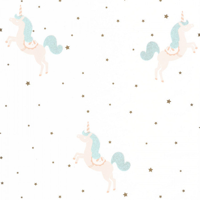 Princess Unicorns Nursery Wallpaper - Blue