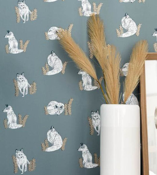 Counting Fox Nursery Room Wallpaper - Blue