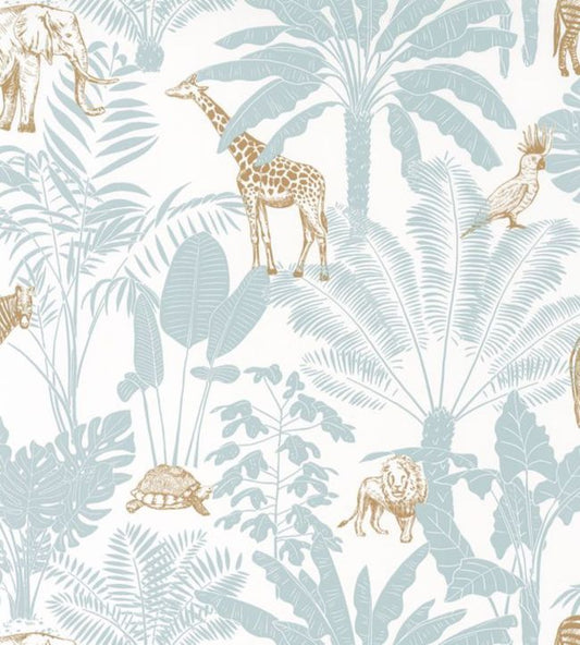 Jungle Trip Nursery Wallpaper - Blue