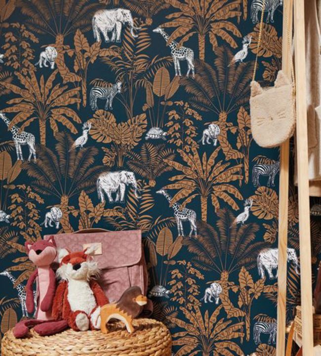 Jungle Trip Nursery Room Wallpaper - Gray