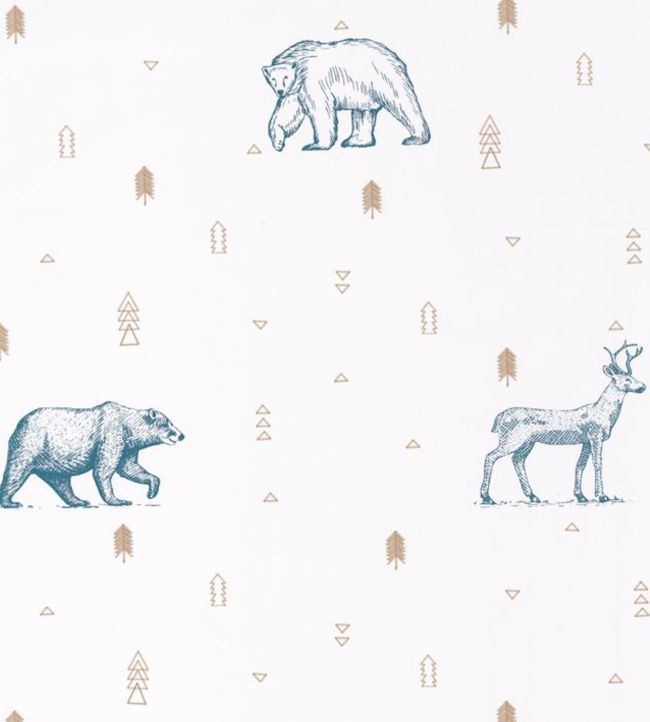 Grizzly Bears Nursery Wallpaper - Blue