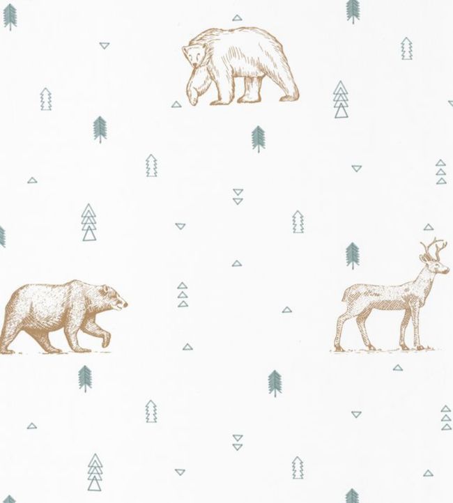 Grizzly Bears Nursery Wallpaper - White
