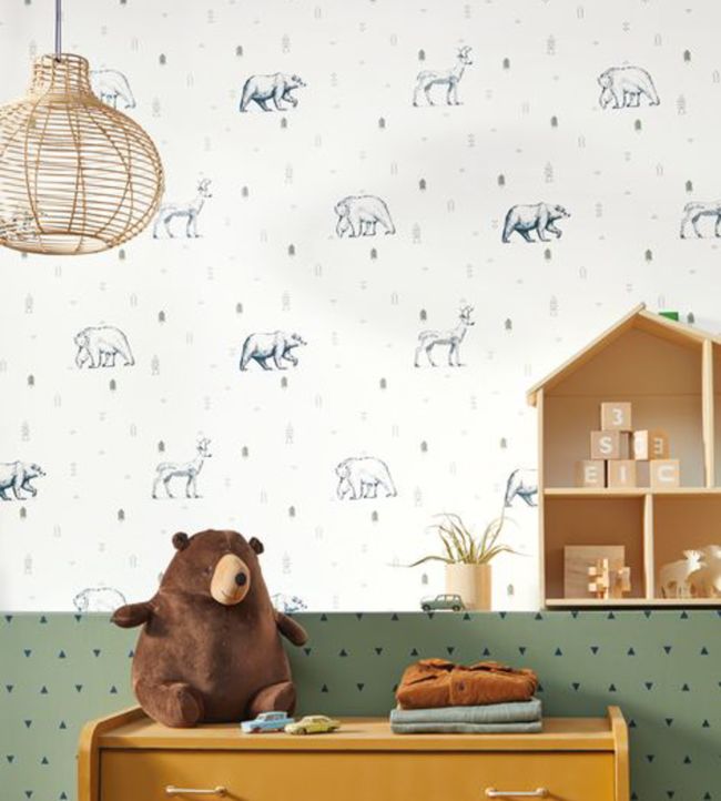 Grizzly Bears Nursery Room Wallpaper - Silver