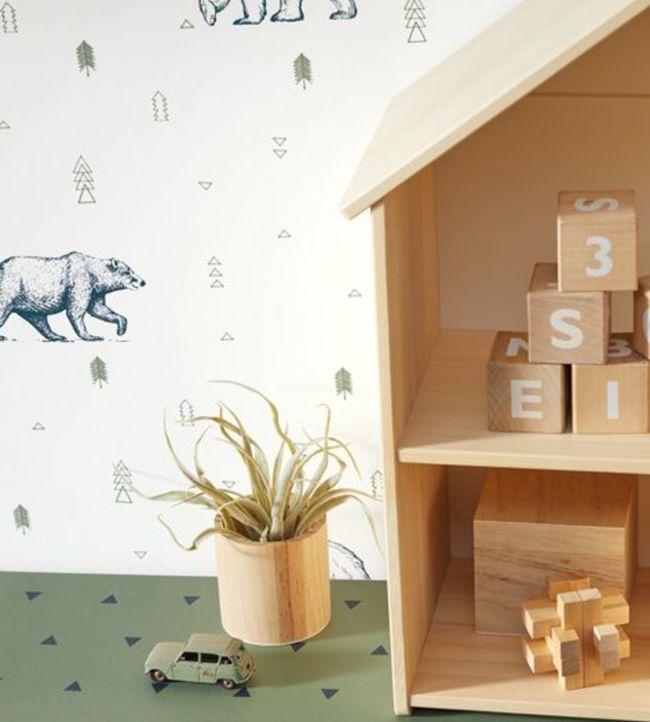 Grizzly Bears Nursery Room Wallpaper 2 - Silver
