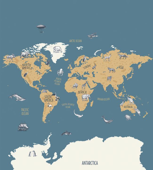 World Map Nursery Wallpaper - Blue