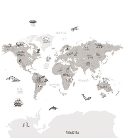 World Map Nursery Wallpaper - Silver