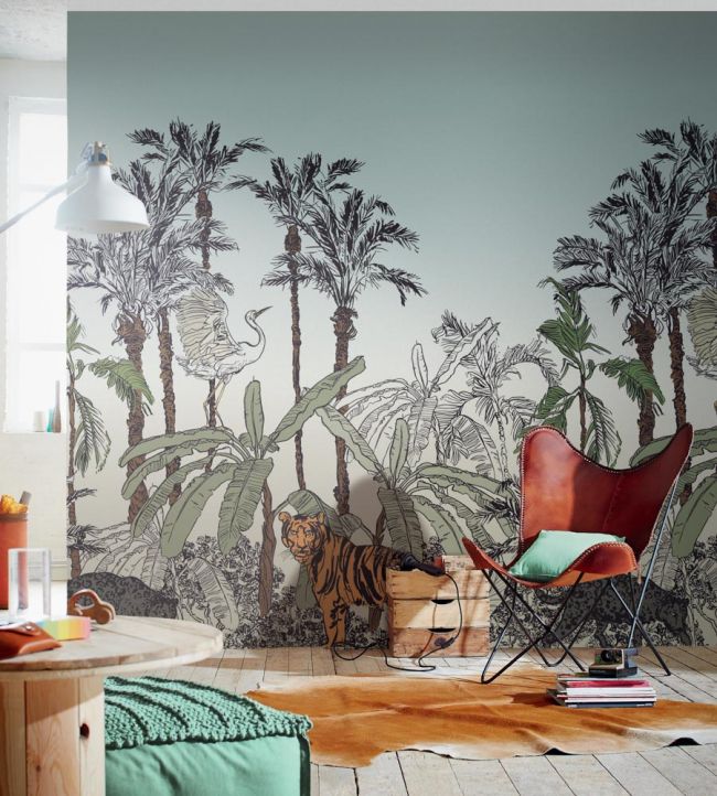 La Jungle Enchantee Nursery Room Wallpaper - Silver