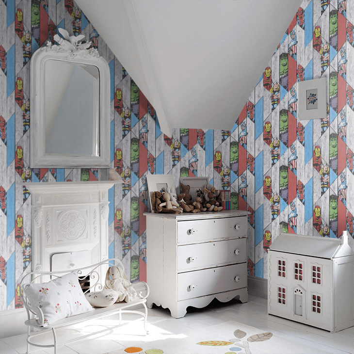 Marvel Wood Panel Nursery Room Wallpaper 9 - Multicolor