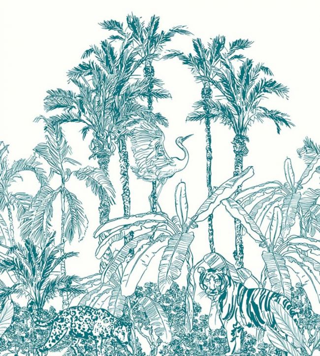 La Jungle Enchantee Nursery Wallpaper - Blue