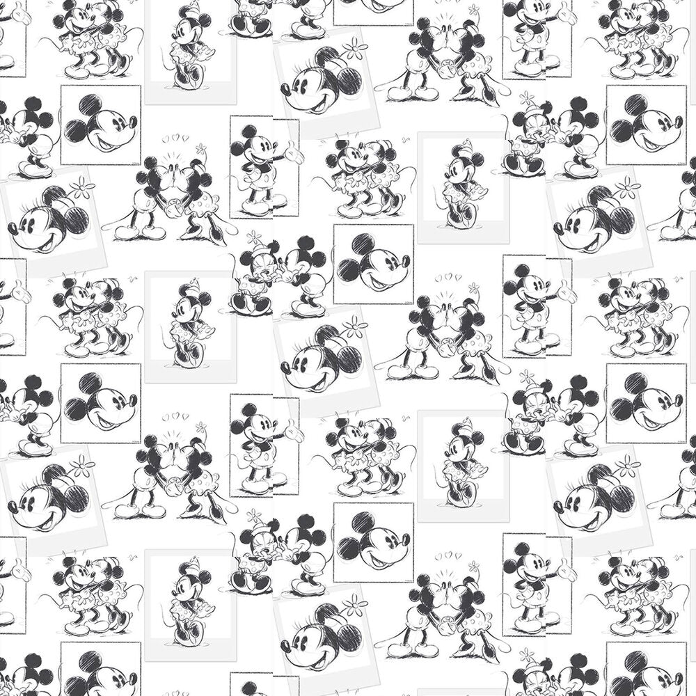 Mickey & Minnie sketch Nursery Wallpaper - White