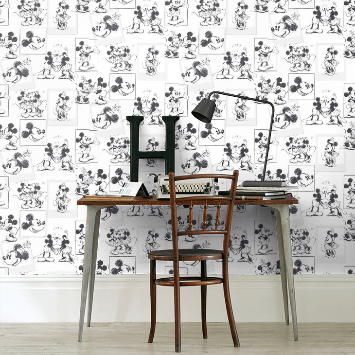 Mickey & Minnie sketch Nursery Room Wallpaper 9 - White
