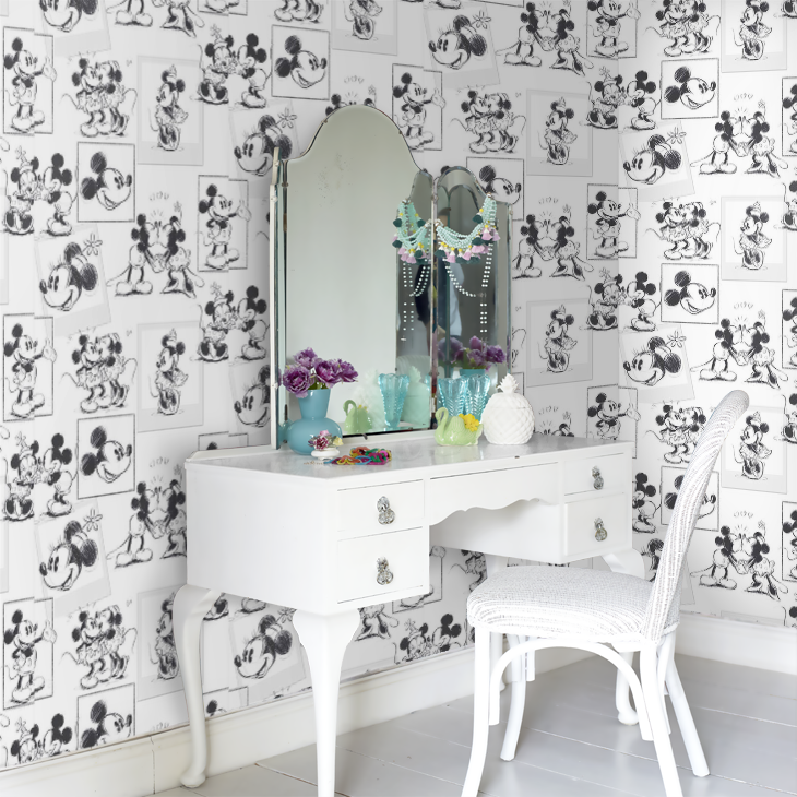 Mickey & Minnie sketch Nursery Room Wallpaper 10 - White