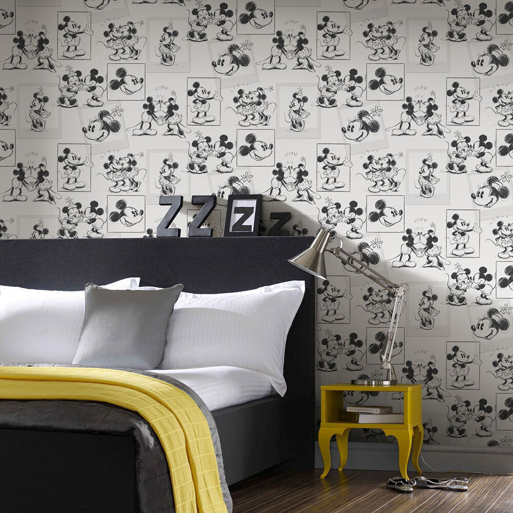 Mickey & Minnie sketch Nursery Room Wallpaper 2 - White