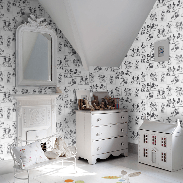 Mickey & Minnie sketch Nursery Room Wallpaper 6 - White