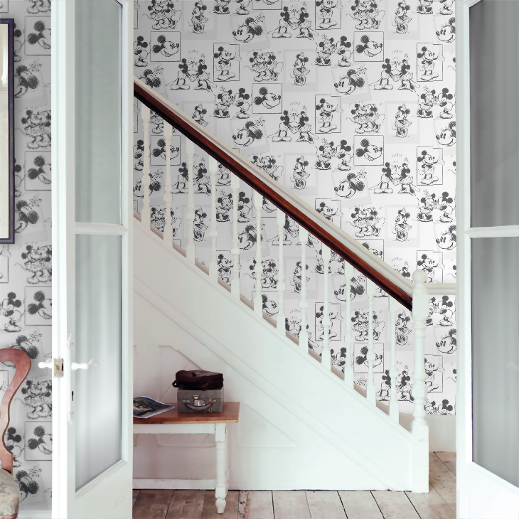 Mickey & Minnie sketch Nursery Room Wallpaper 7 - White