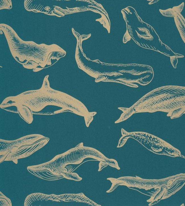 Whale Done Nursery Wallpaper - Blue