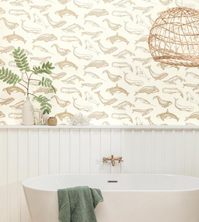 Whale Done Nursery Room Wallpaper - Sand