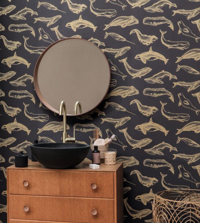 Whale Done Nursery Room Wallpaper - Brown