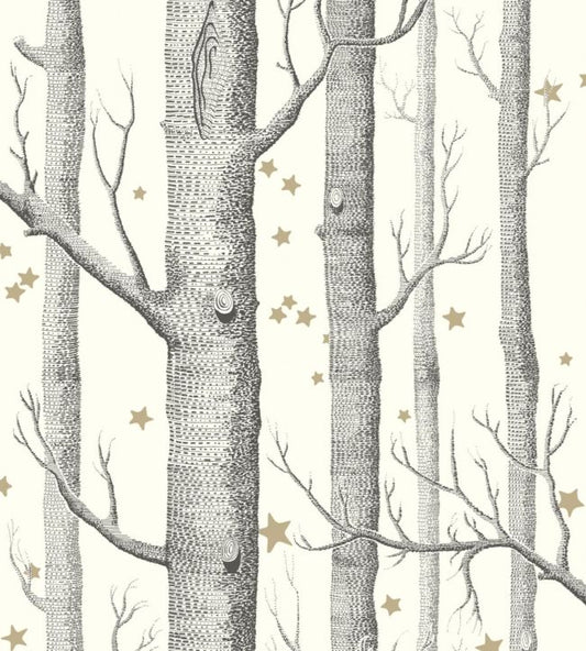 Woods & Stars Nursery Wallpaper - Silver