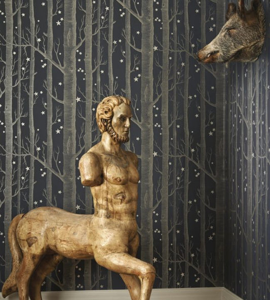 Woods & Stars Nursery Room Wallpaper - Gray