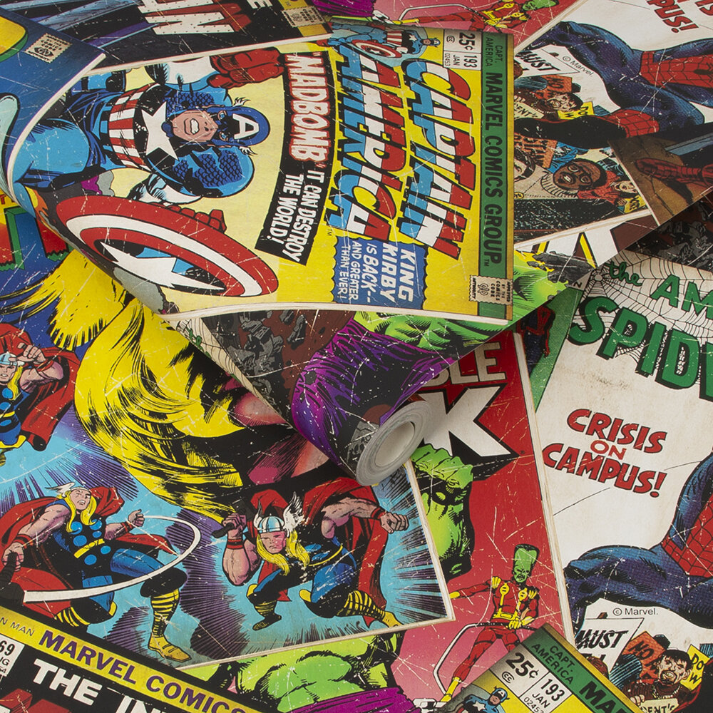 Marvel Cover Story Nursery Room Wallpaper - Multicolor