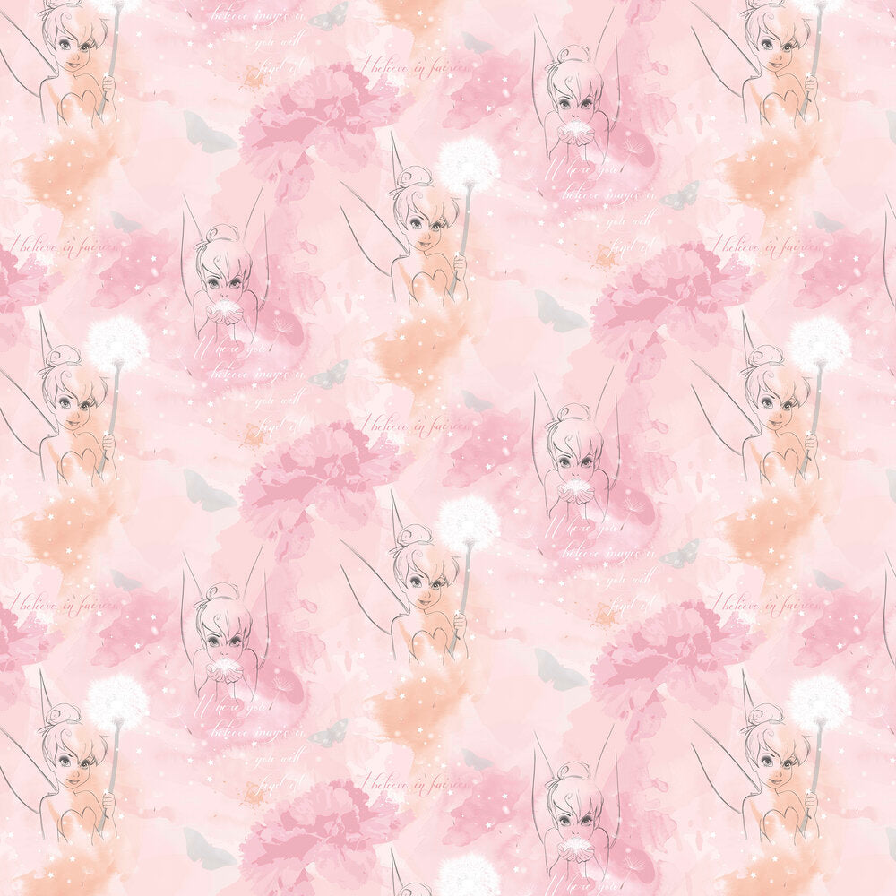 Tinkerbell Watercolour Nursery Wallpaper - Pink