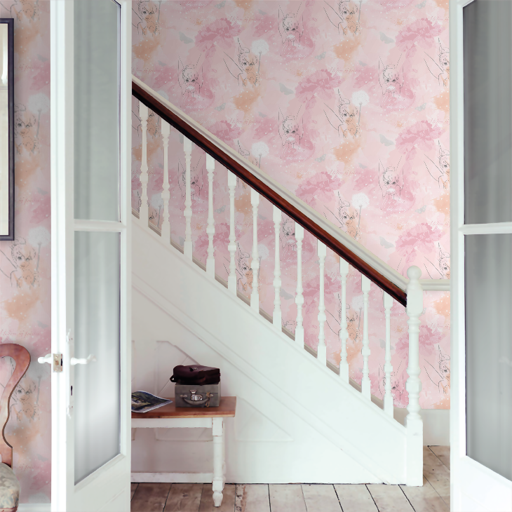 Tinkerbell Watercolour Nursery Room Wallpaper 9 - Pink