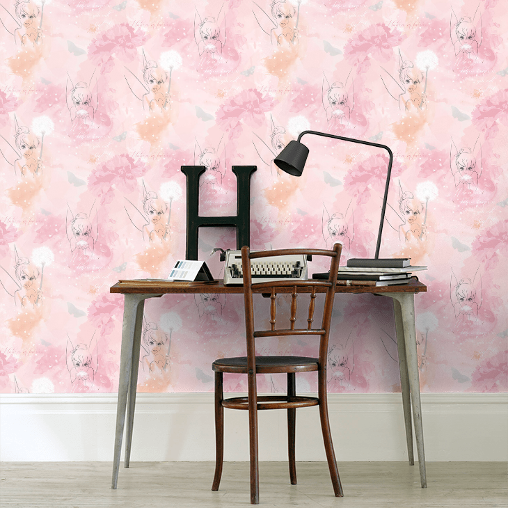 Tinkerbell Watercolour Nursery Room Wallpaper 8 - Pink