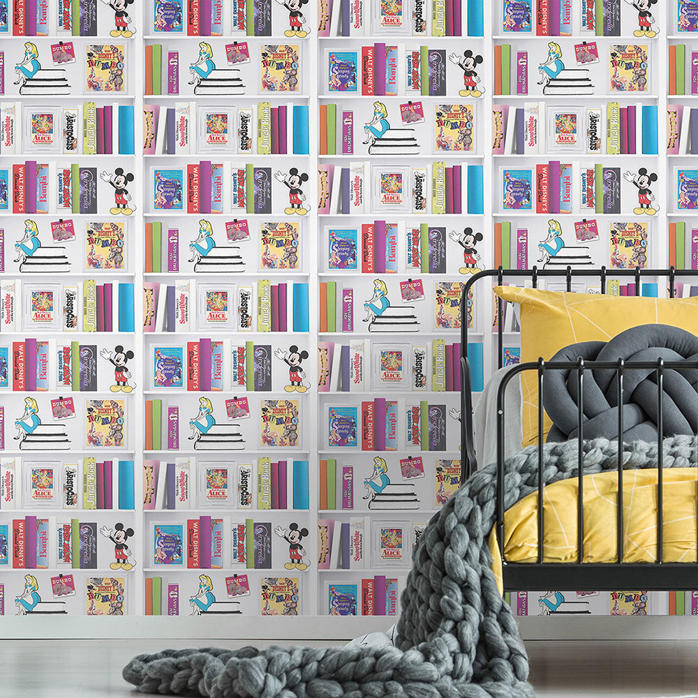 Disney Bookshelf Nursery Room Wallpaper - Multicolor