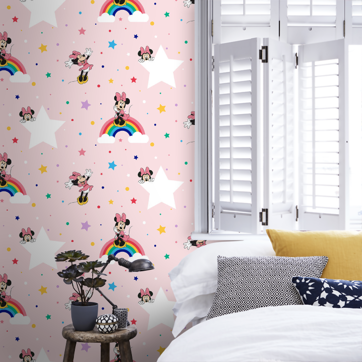 Rainbow Minnie Nursery Room Wallpaper 9 - Pink