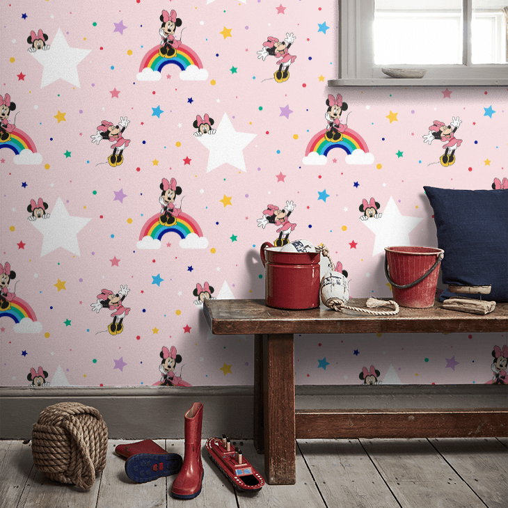 Rainbow Minnie Nursery Room Wallpaper 3 - Pink
