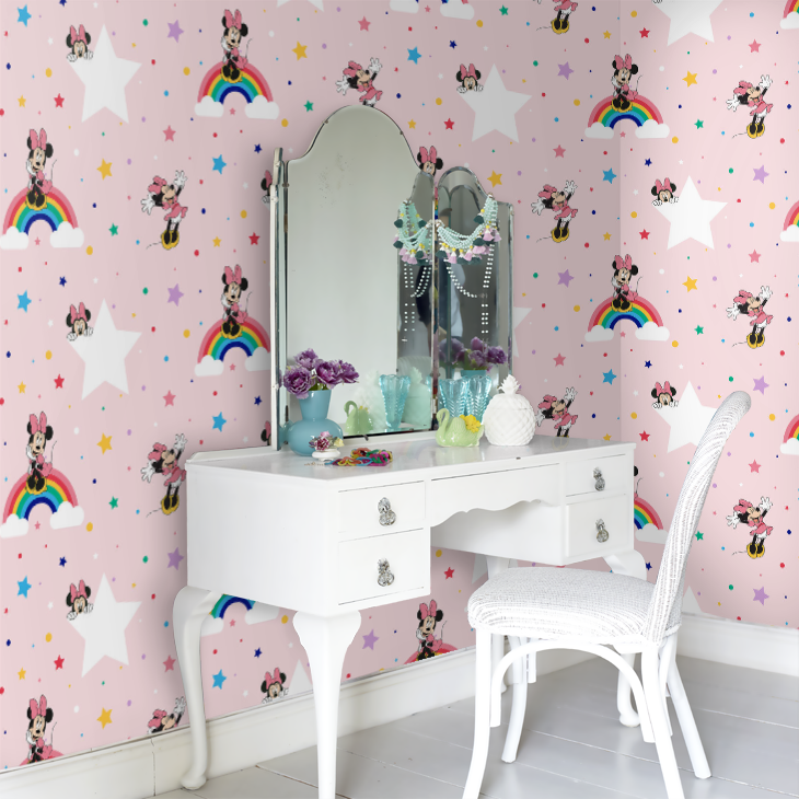 Rainbow Minnie Nursery Room Wallpaper 4 - Pink